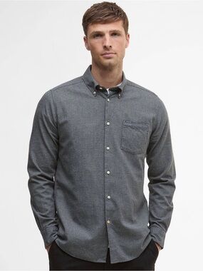 & Son’s Men's Long-Sleeve Button-Down Shirt in Light Charcoal Gray